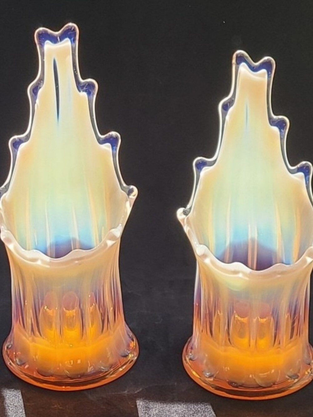 Fostoria Heirloom Opalescent Pink Candle Holders Vintage